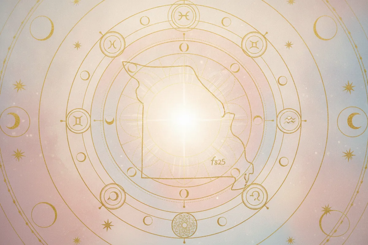 Ilustração etérea de astrologia Nova Era com cores pastel suaves, detalhes dourados, representando uma luz que dissipa a névoa, simbolizando clareza no autoconhecimento astrológico.