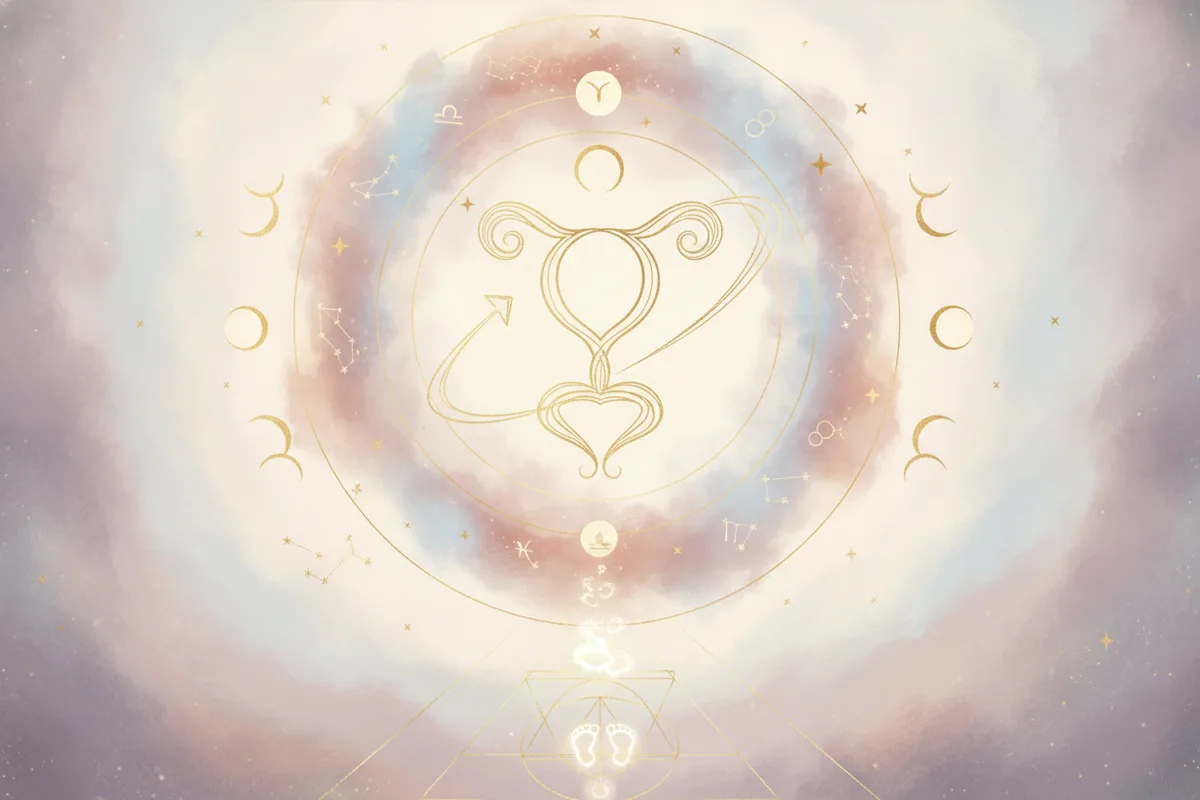 Ilustração etérea de astrologia da nova era com um orbe de cristal brilhante e o símbolo de Vênus, em tons pastel suaves e detalhes dourados, com um fundo cósmico místico e sonhador, sem texto.