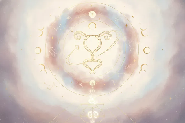 Ilustração etérea de astrologia da nova era com um orbe de cristal brilhante e o símbolo de Vênus, em tons pastel suaves e detalhes dourados, com um fundo cósmico místico e sonhador, sem texto.